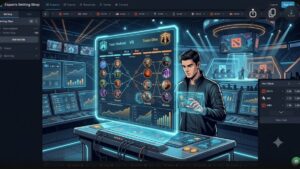 Иллюстрация с анализом стратегий и выбора героев Dota 2 для ставок на киберспорт